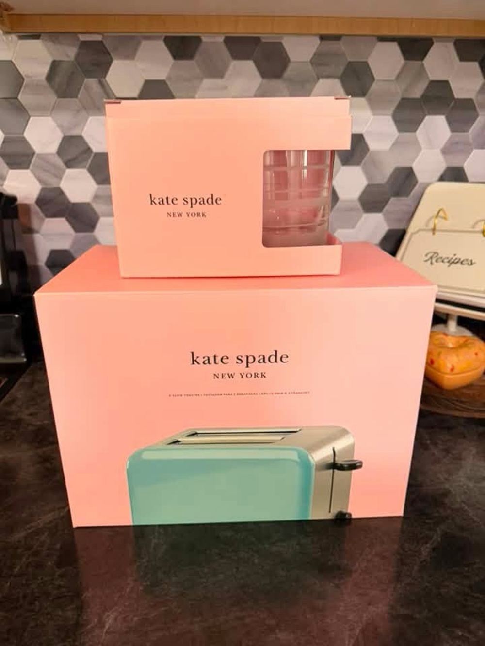 Kate spade toaster and glassware set